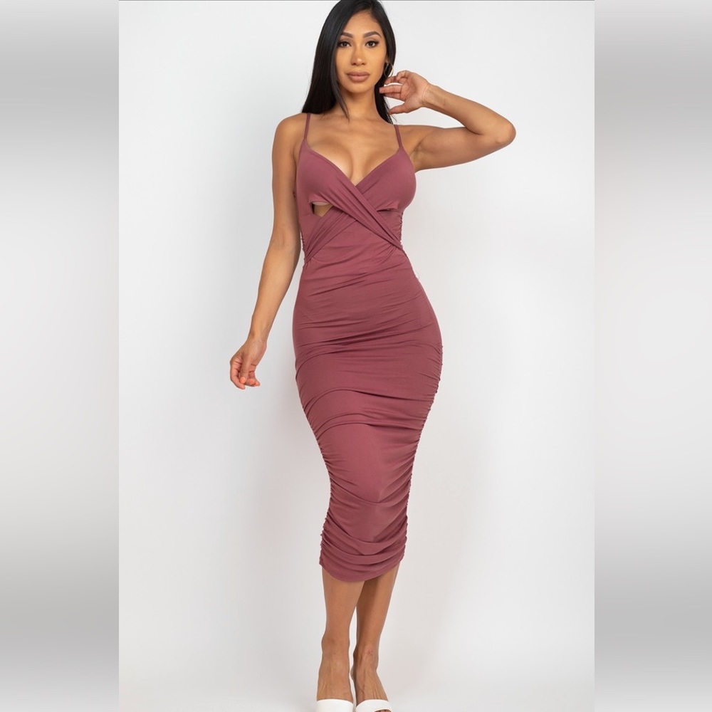 NEW Hug Me Tight Nocturne Red Ruched Midi Dress